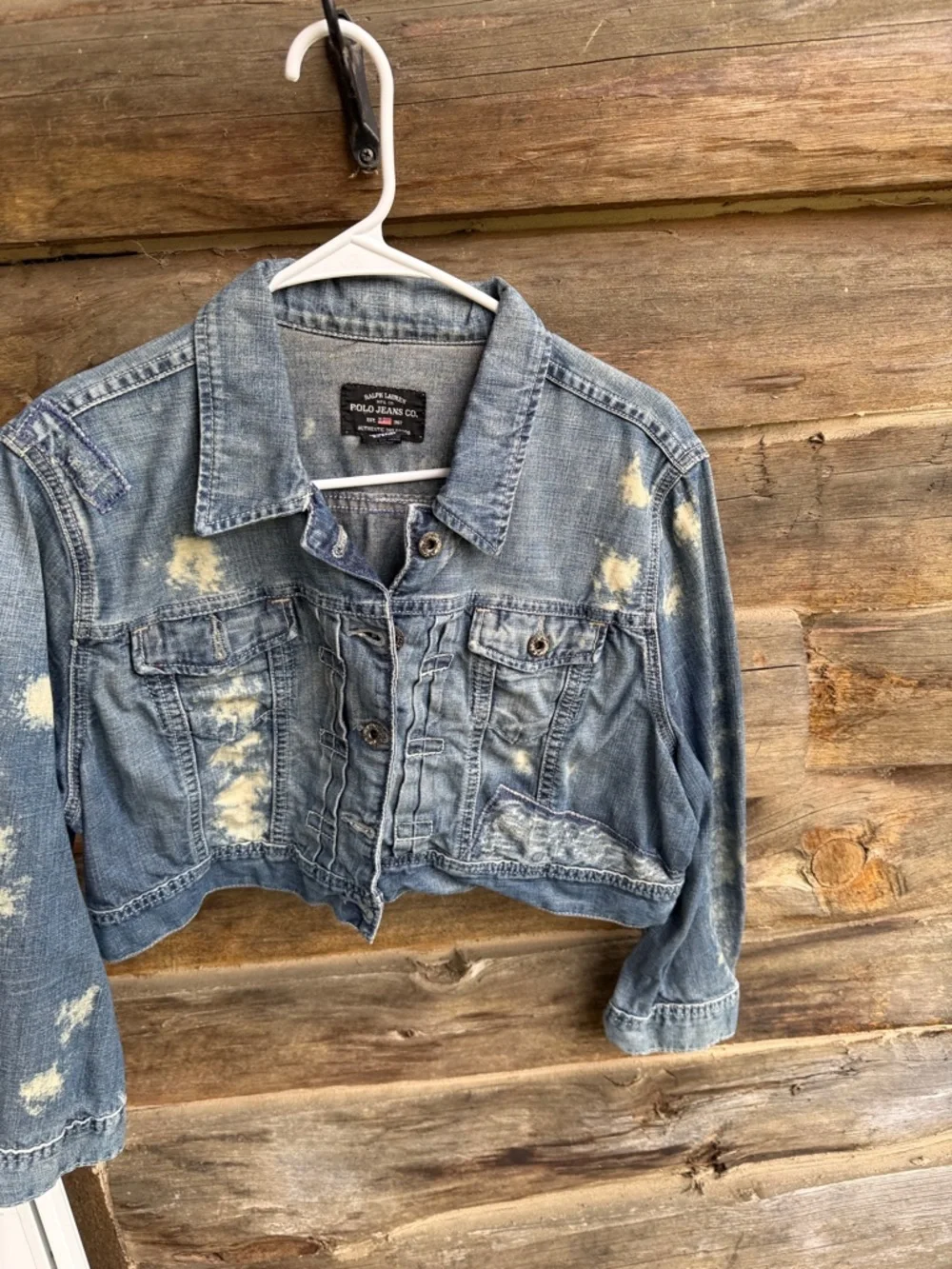 Ralph Lauren Light Blue Distressed Cropped Denim Jacket - Picture 1 of 5